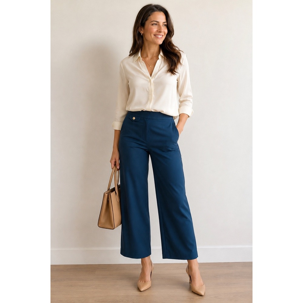 Counterparts Womens S Teal pull on‎ stretch boot cut ankle length Pants pockets